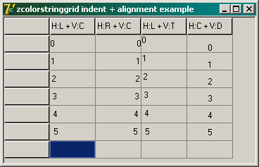 ZColorStringGrid Using the alignment and indentation